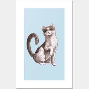 White and Gray Calico Cat Pet Portrait Posters and Art